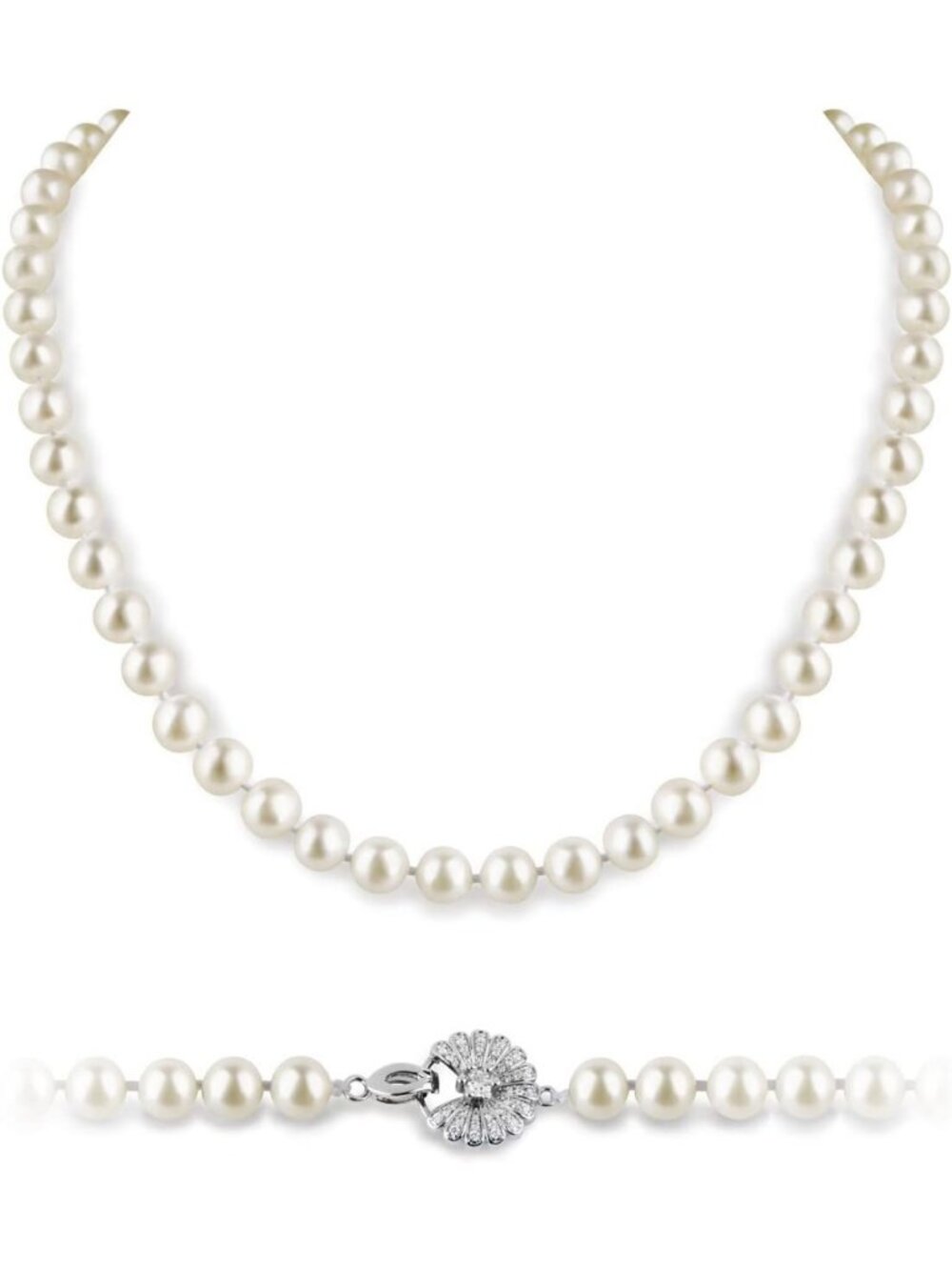 AAA Quality White Freshwater Pearl Necklace for Women - Sterling Silver Clasp